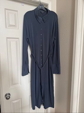 J. Crew Midi Shirt Dress in Matte Jersey in Dark Shadow